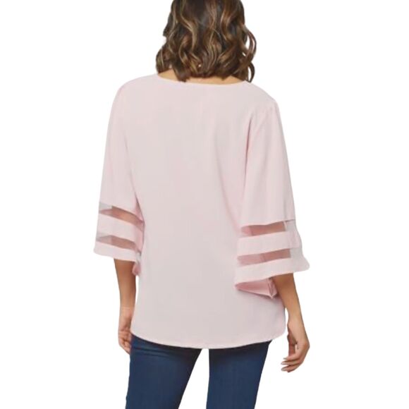 New Lantern Bell Sleeve Dusty Pink V Neck Blouse Top - Picture 12 of 12
